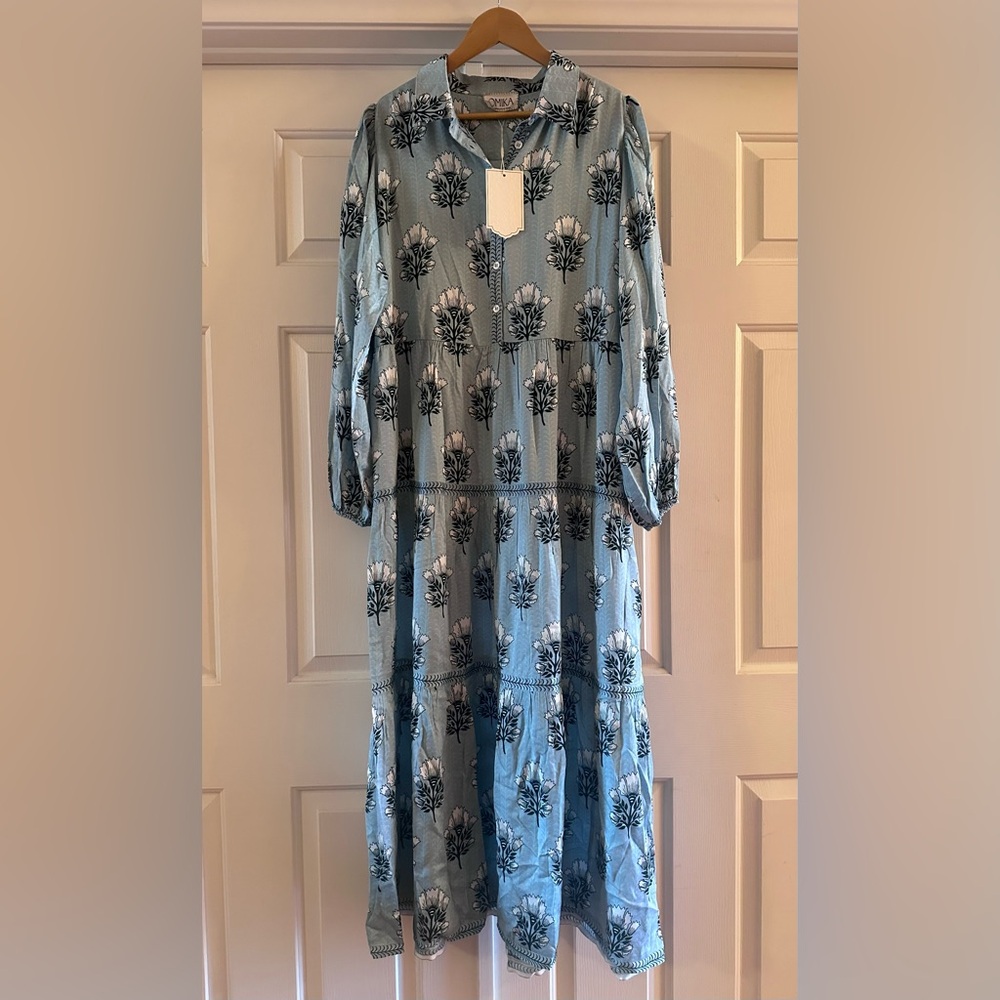 Omika Emery Dress -Milo Lake Blue Floral Shirt Dress - XL - Soft Modal